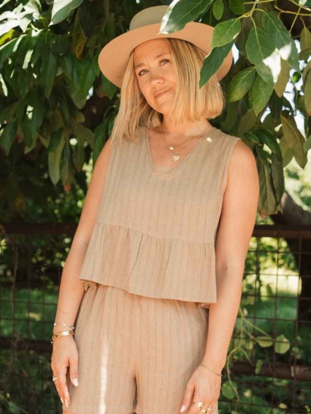 CJLA cotton linen Two-Piece Sleeveless Set